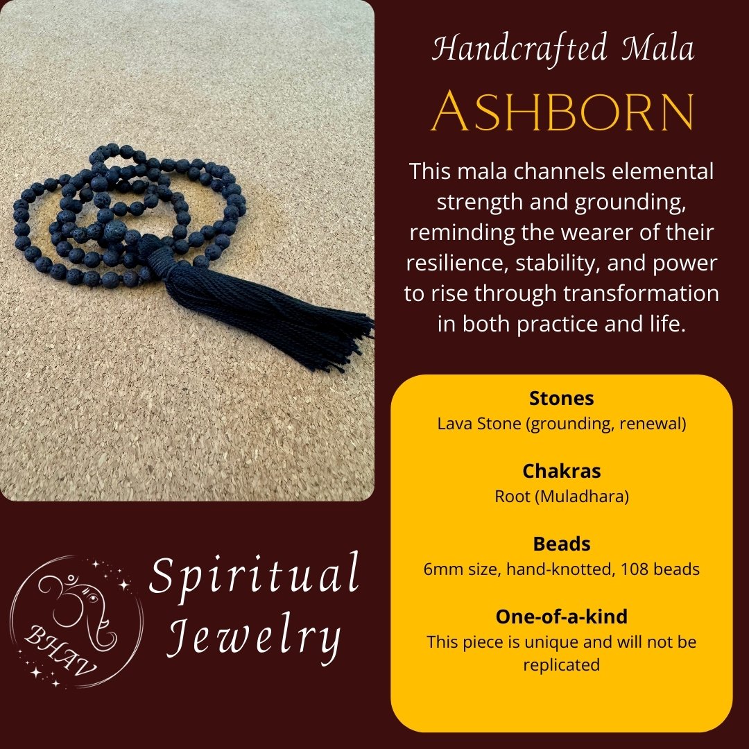 Ashborn - Lava Stone 6mm Handcrafted Mala Info Graphic
