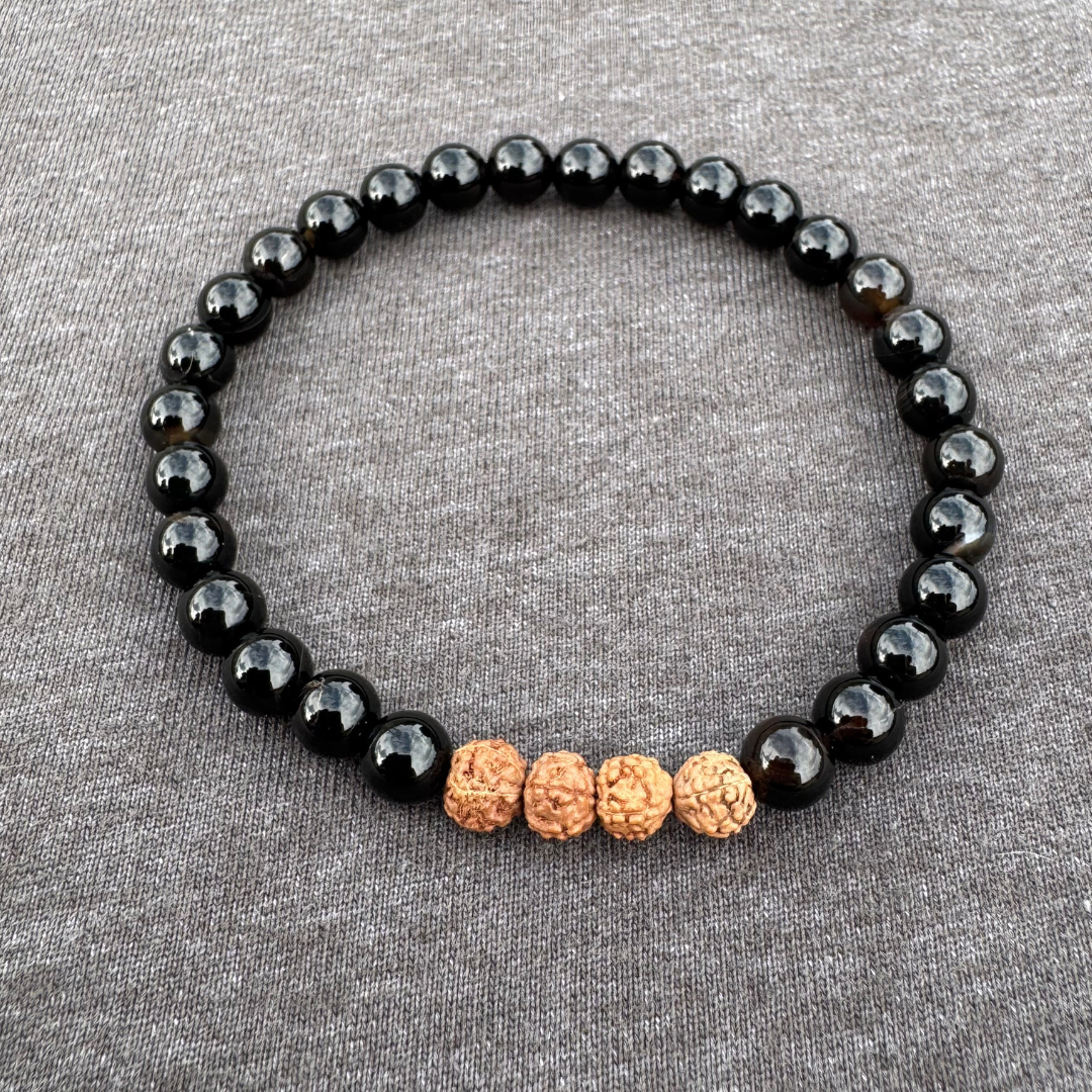 Black Onyx with Rudraksha 6mm Mala Bracelet