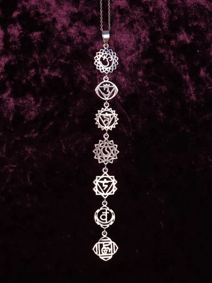 Chakra Pendant with Sanskrit in Sterling Silver