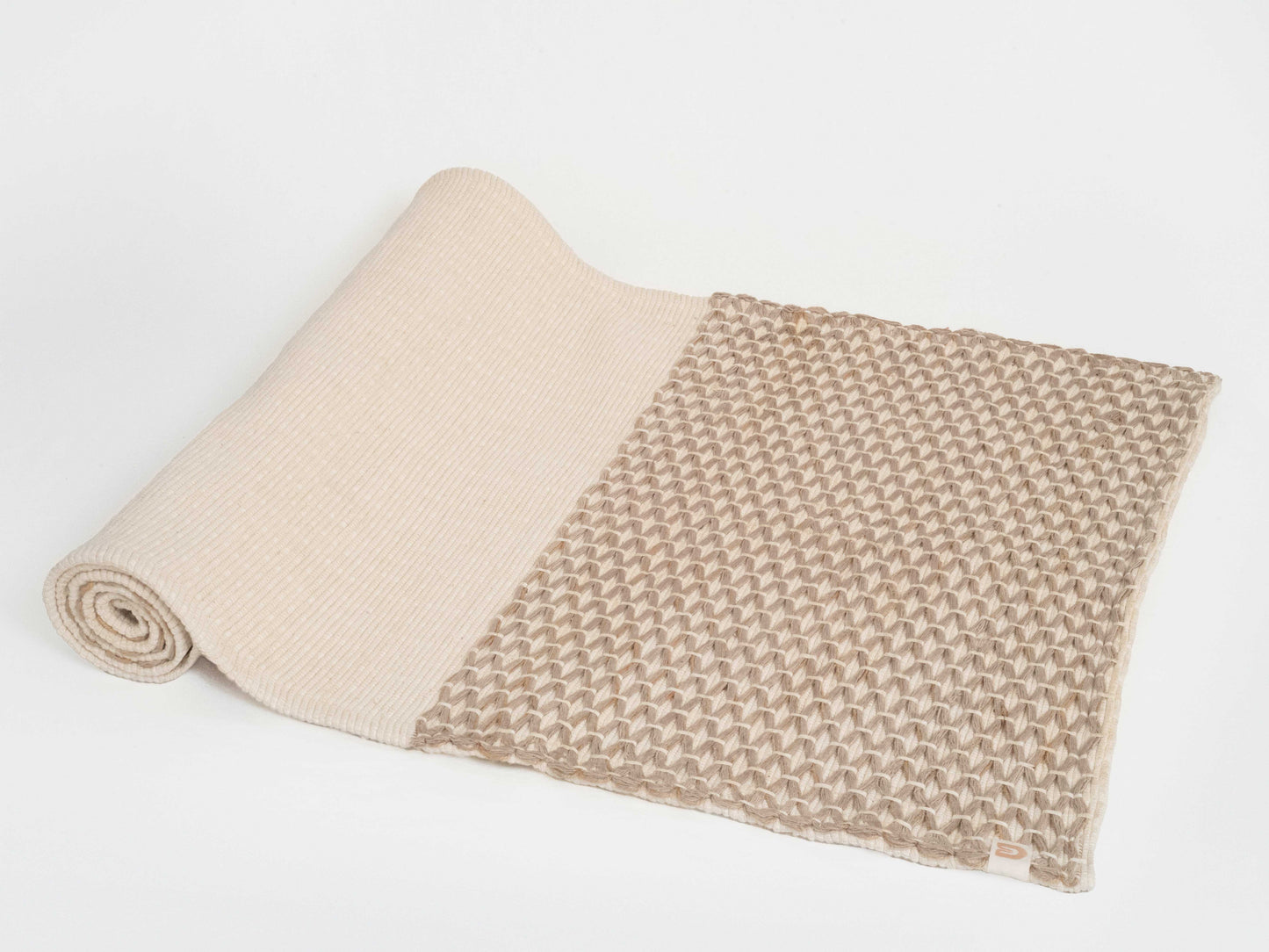 Clay & Cream Diamond Yoga Mat Rolled Side
