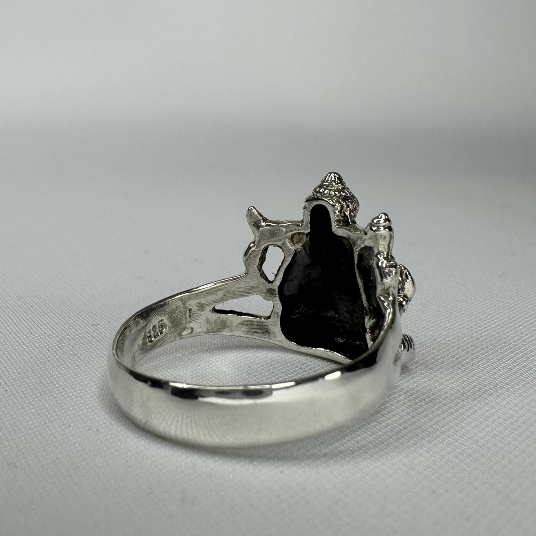 Ganesha Sterling Silver Ring with Ruby and Sapphire Back