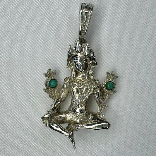 Sterling Silver Green Tara Pendant with Jade