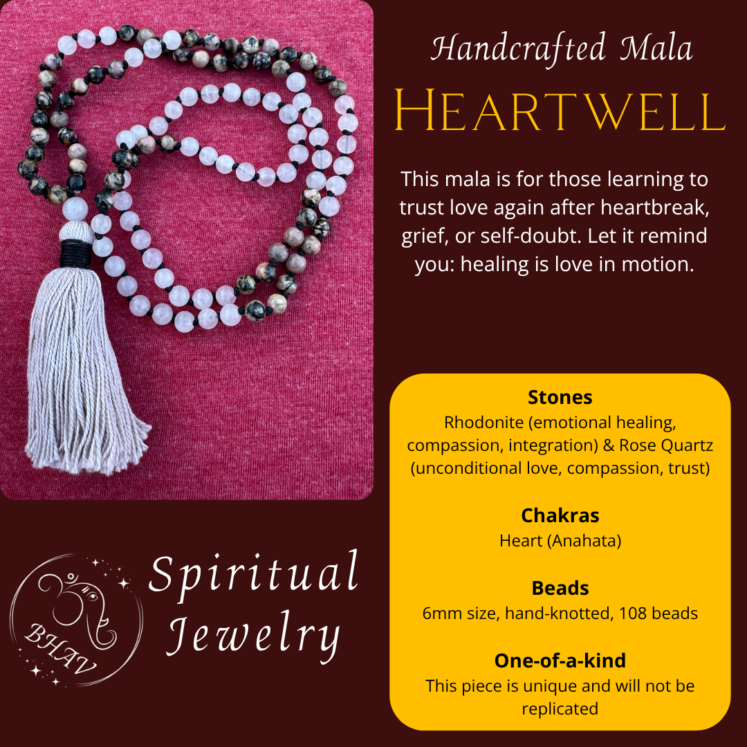 Heartwell - Rhodonite and Rose Quartz 6mm Mala Prayer Beads