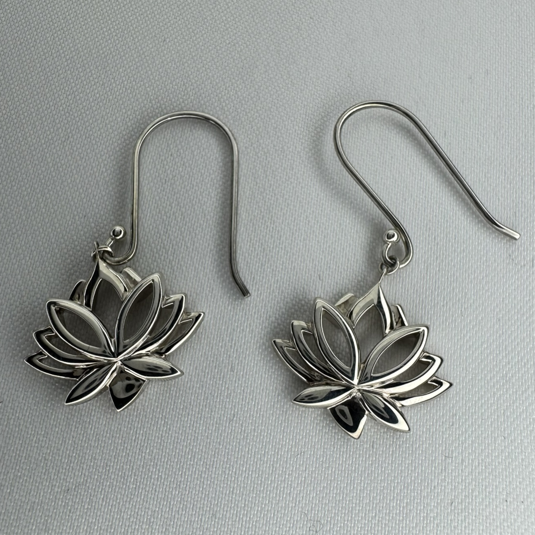 Large Lotus Sterling Silver Dangle Earrings