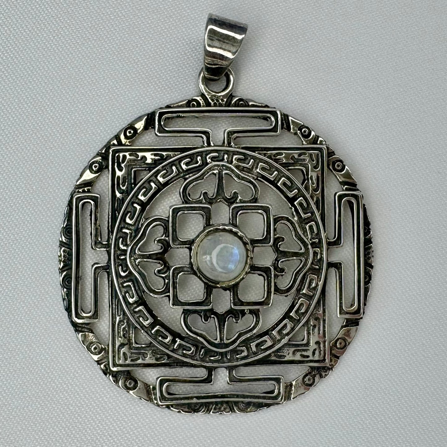Mandala Sterling Silver Pendant with Moonstone
