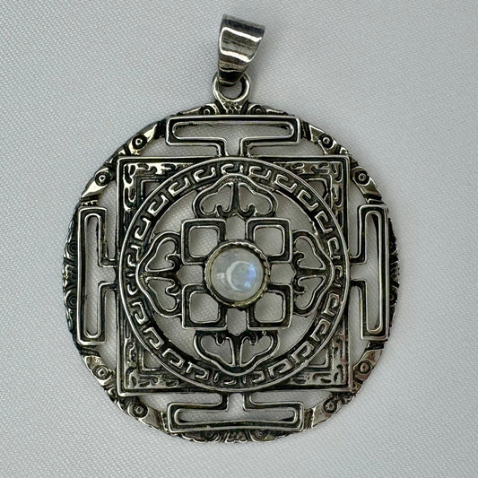 Mandala Sterling Silver Pendant with Moonstone