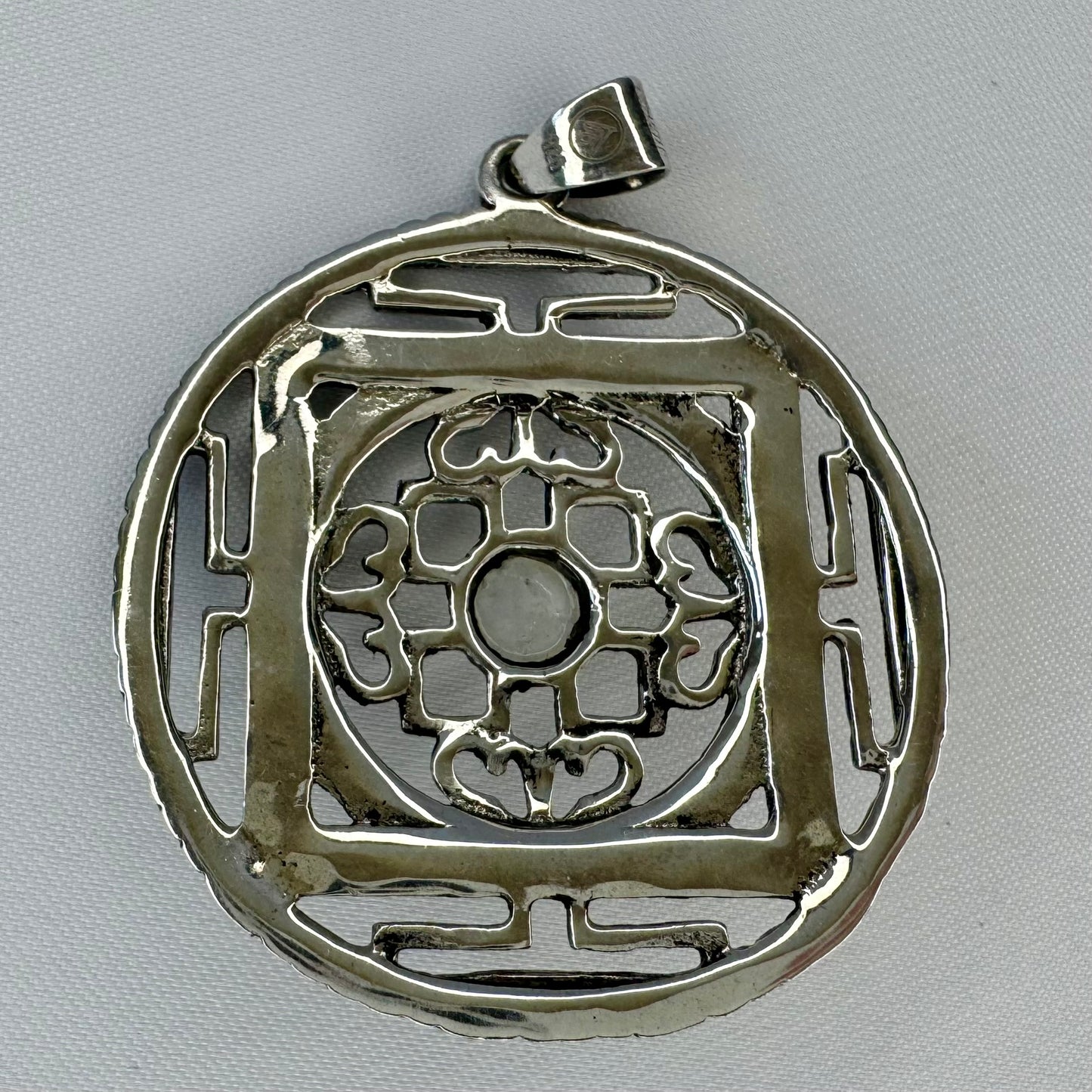 Mandala Sterling Silver Pendant with Moonstone Back
