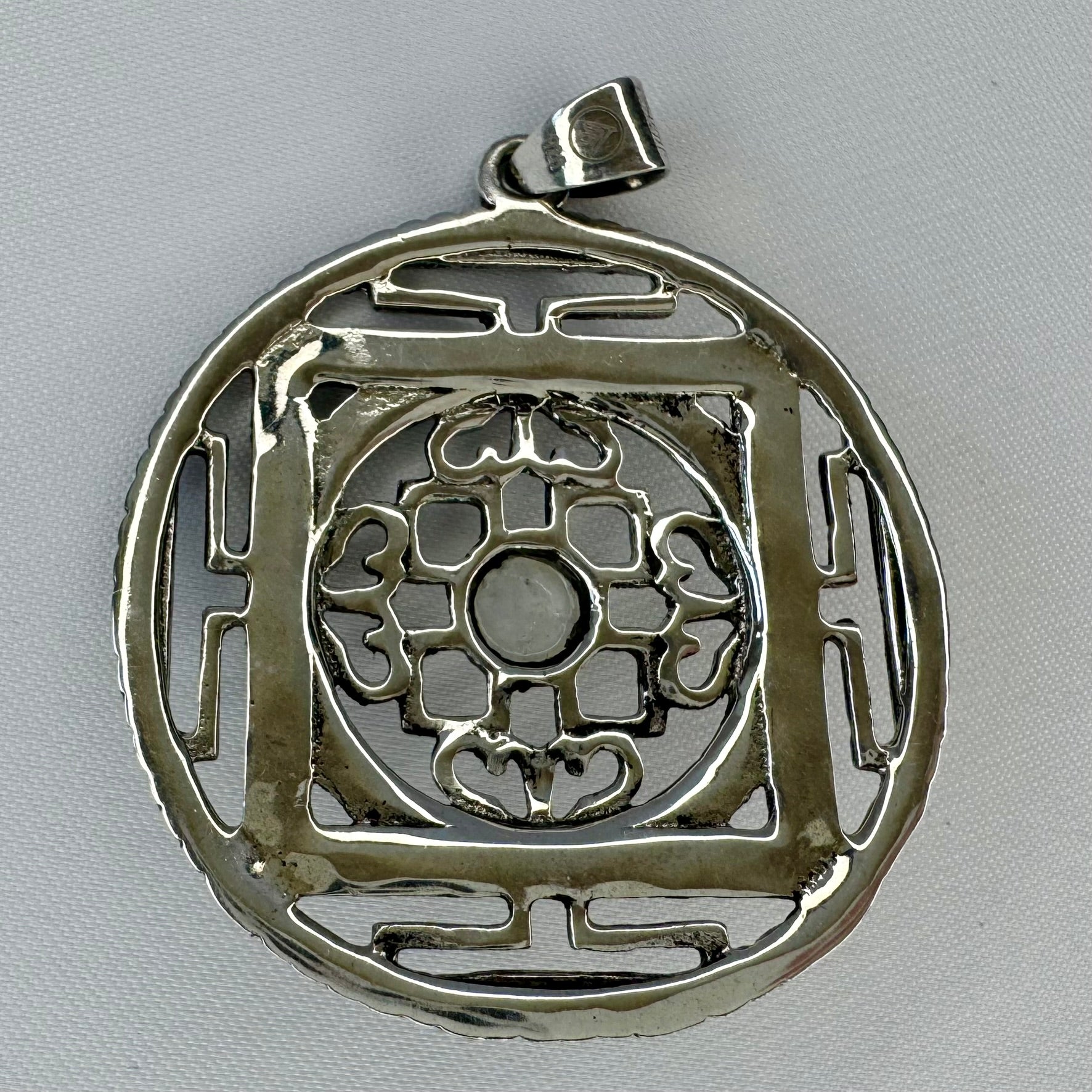 Mandala Sterling Silver Pendant with Moonstone Back