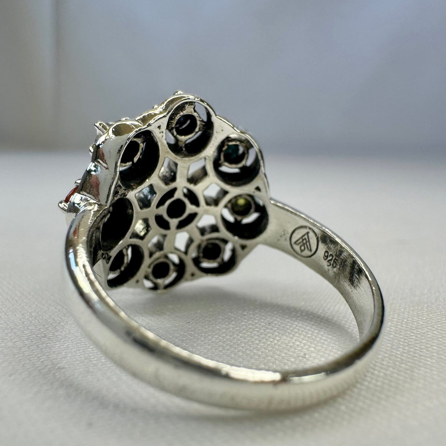 Navaratna Sterling Silver Ring Back