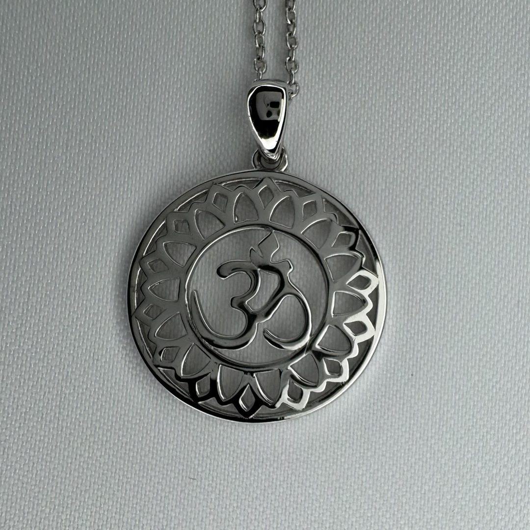 OM Symbol with Lotus Flower Sterling Silver Pendant