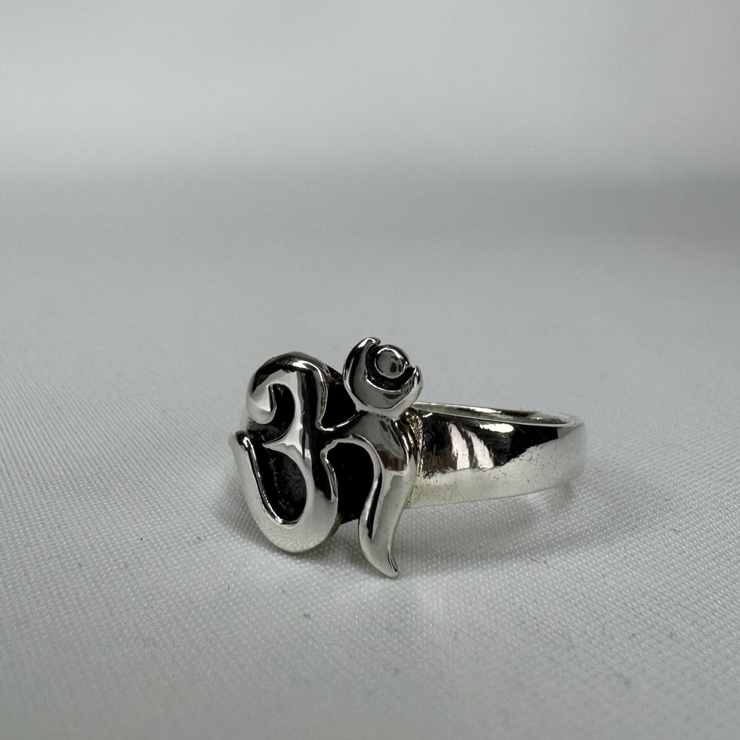 Modern OM Symbol Sterling Silver Ring Side