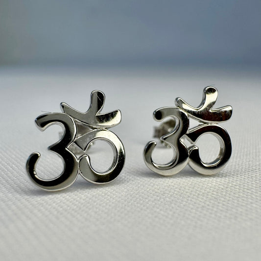 Om Symbol Stud Earrings in Sterling Silver
