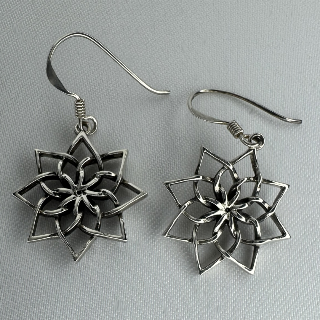 Opening Lotus Flower Dangle Sterling Silver Earrings