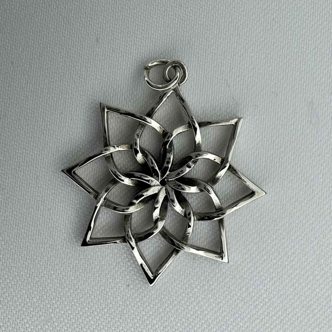 Handmade 925 Sterling Silver Open Lotus Flower Mandala Pendant (No Chain) - 29mm