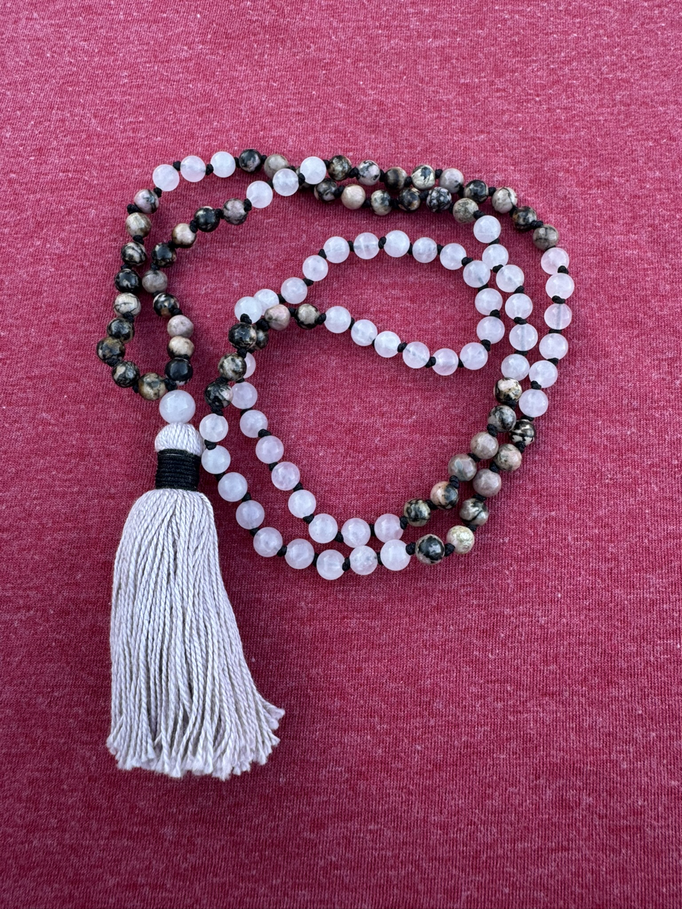 Rhodonite and Rose Quartz 6mm Mala Prayer Beads