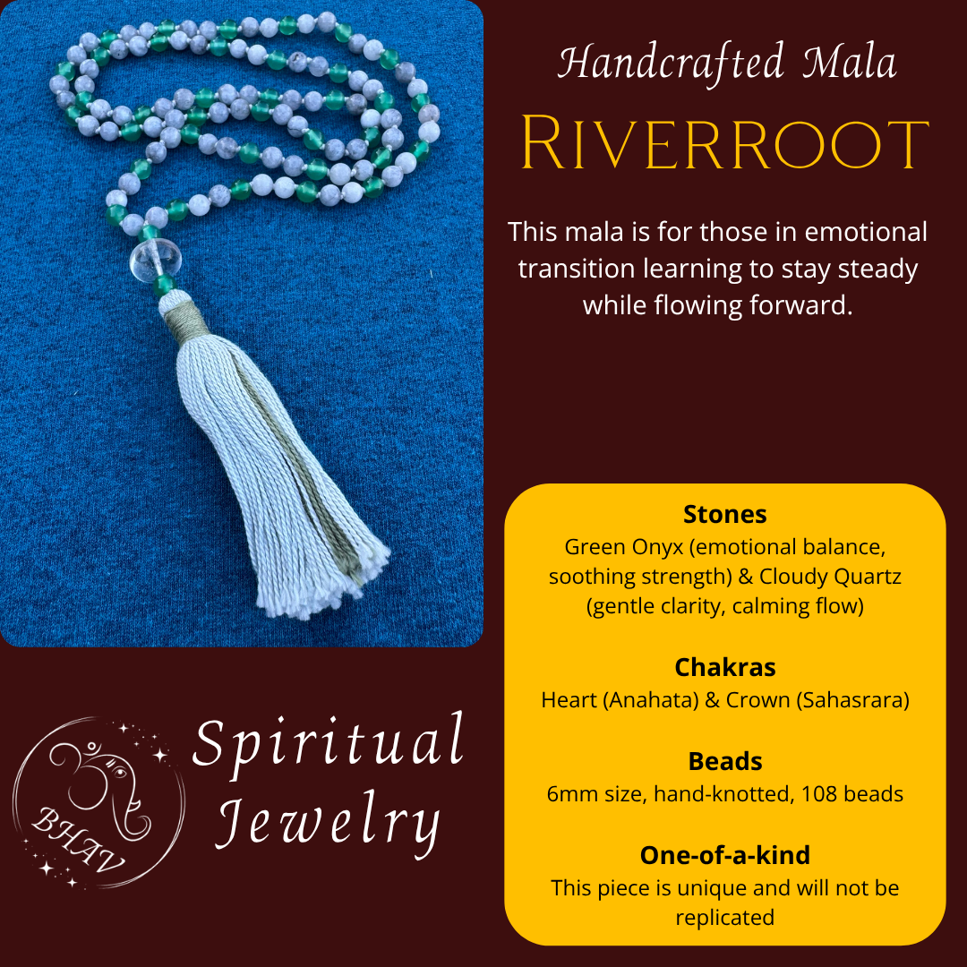 Riverroot - Green Onyx and Cloudy Quartz 6mm Mala Prayer Beads