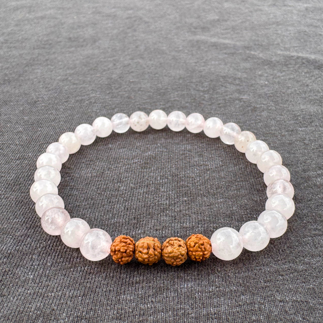 Rose Quartz with Rudraksha 6mm Mala Bracelet