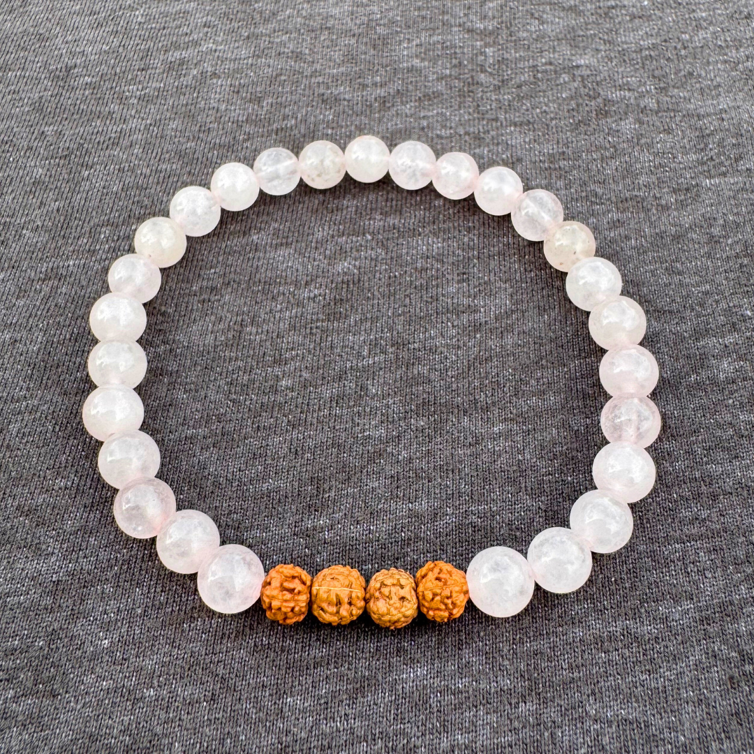 Rose Quartz with Rudraksha 6mm Mala Bracelet