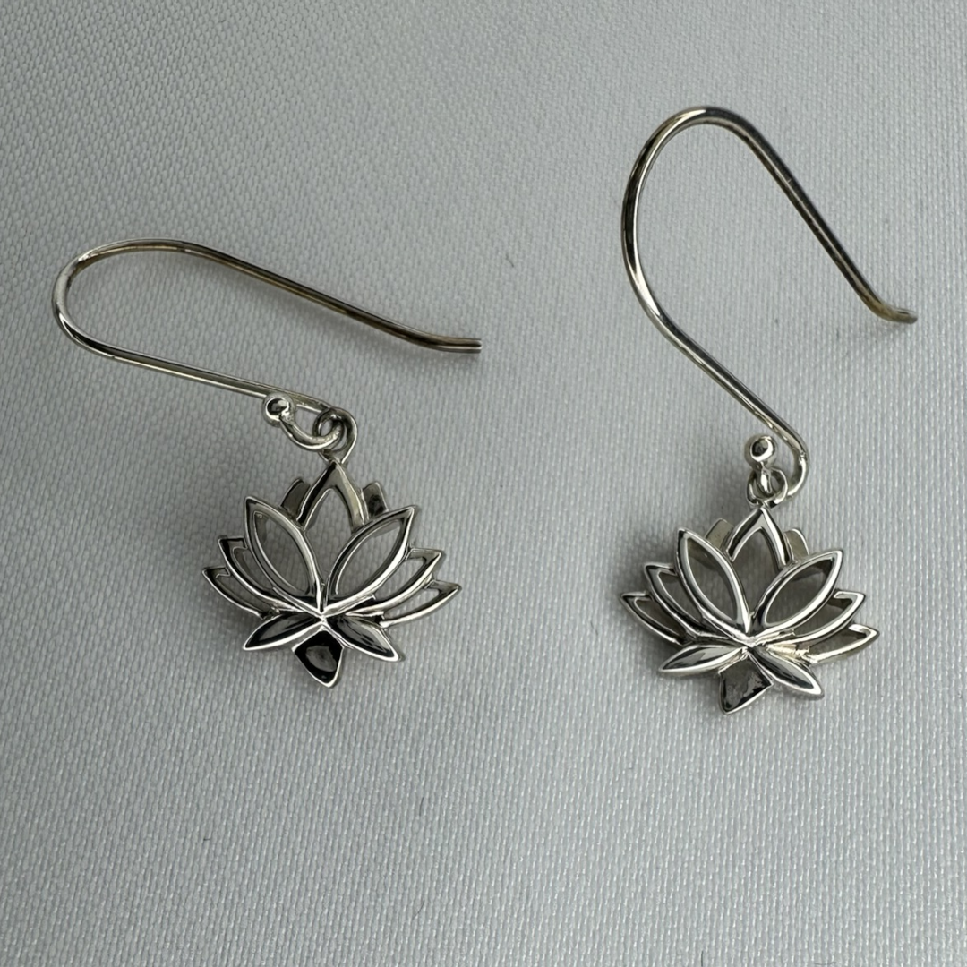 Small Lotus Sterling Silver Dangle Earrings
