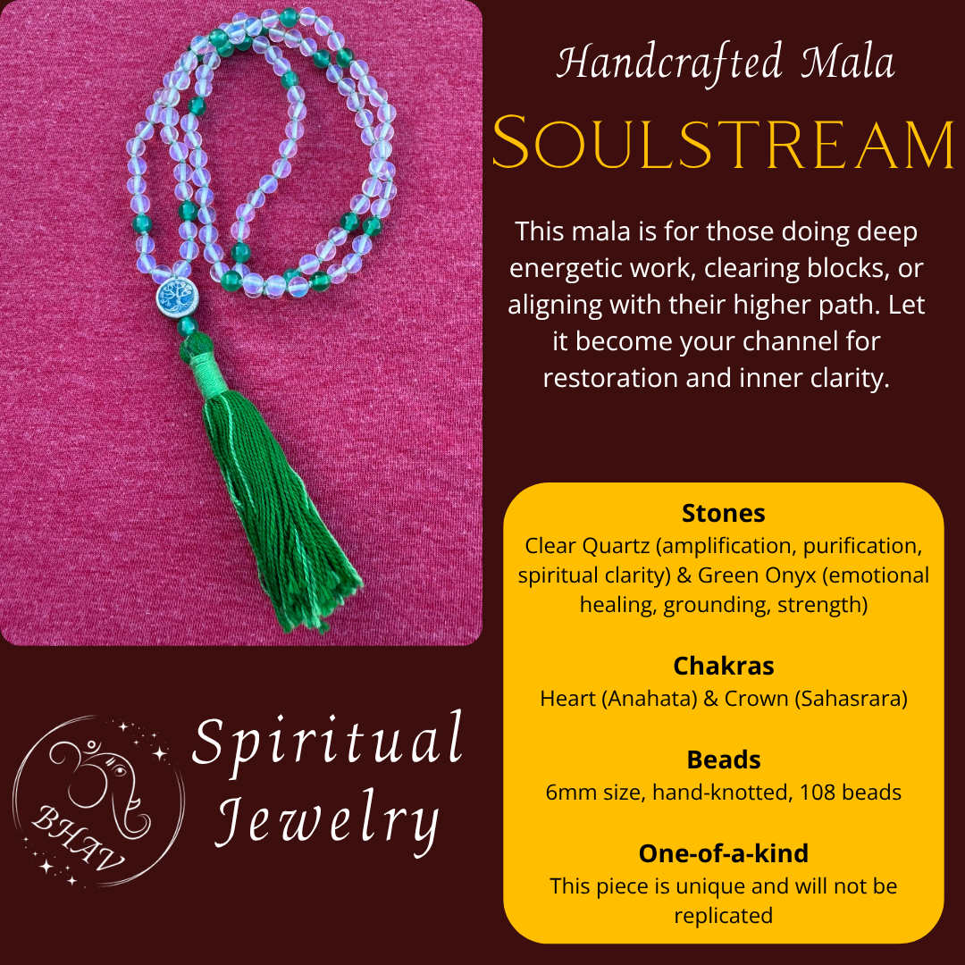Soulstream - Clear Quartz and Green Onyx 6mm Mala Prayer Beads