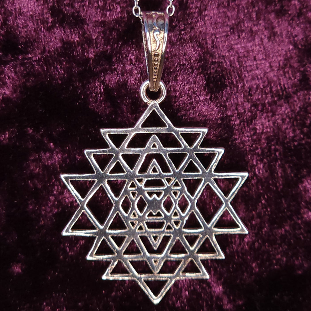Sri Yantra Sterling Silver Pendant Closeup