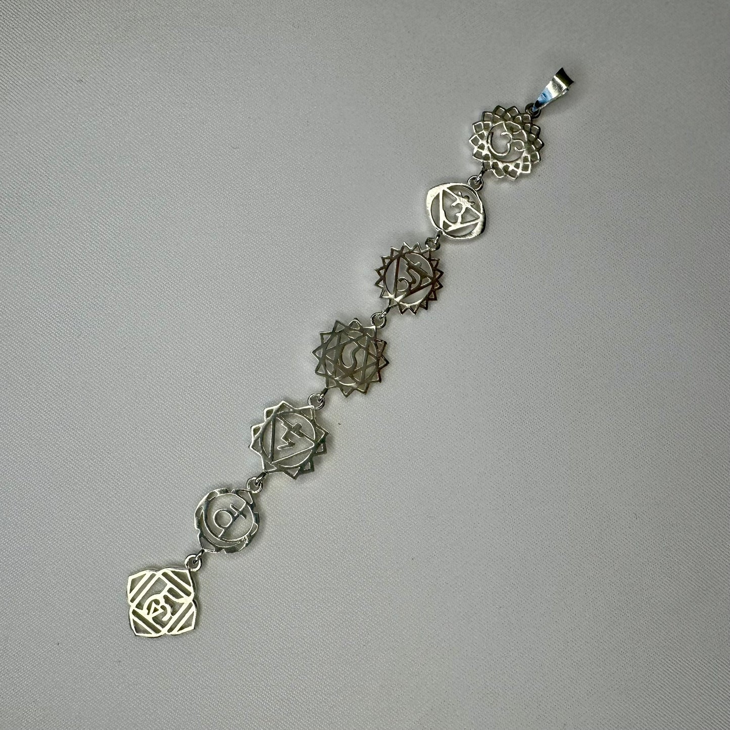 Sterling Silver Chakra Pendant with Sanskrit Symbols