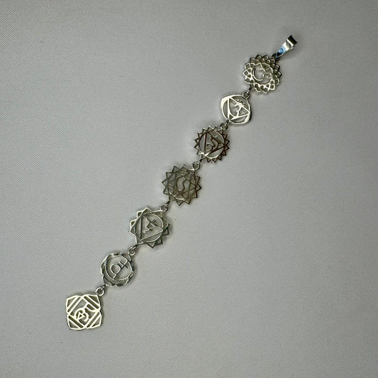 Sterling Silver Chakra Pendant with Sanskrit Symbols