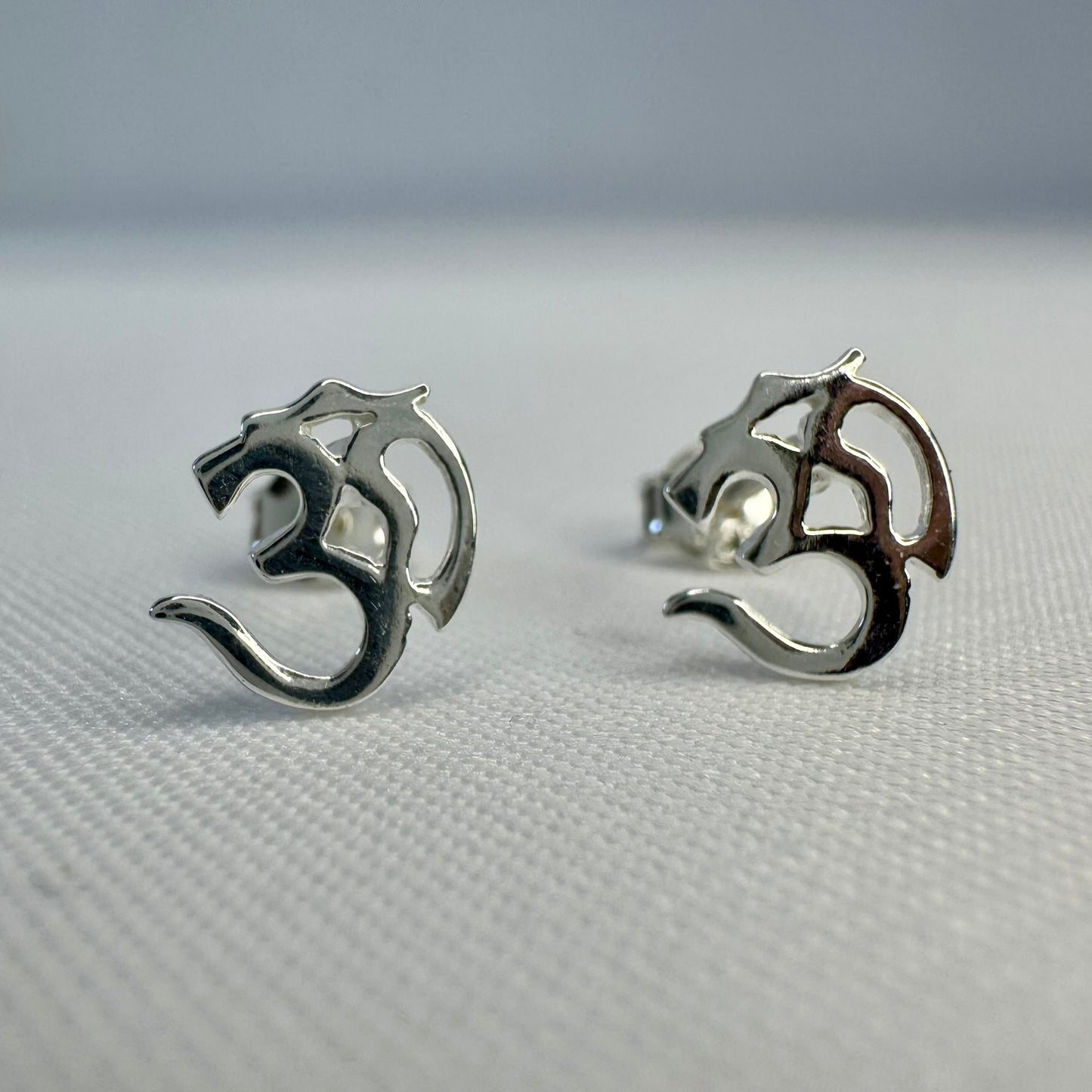 Stylized Om Post Stud Sterling Silver Earrings
