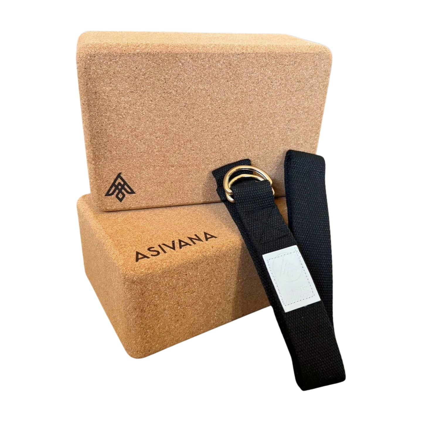 Two EcoBlock Cork Yoga Blocks and Onyx Yoga Strap by Asivana Yoga