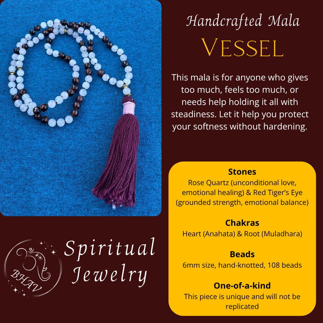 Vessel - Rose Quartz and Red Tigers Eye 6mm Mala Prayer Beads