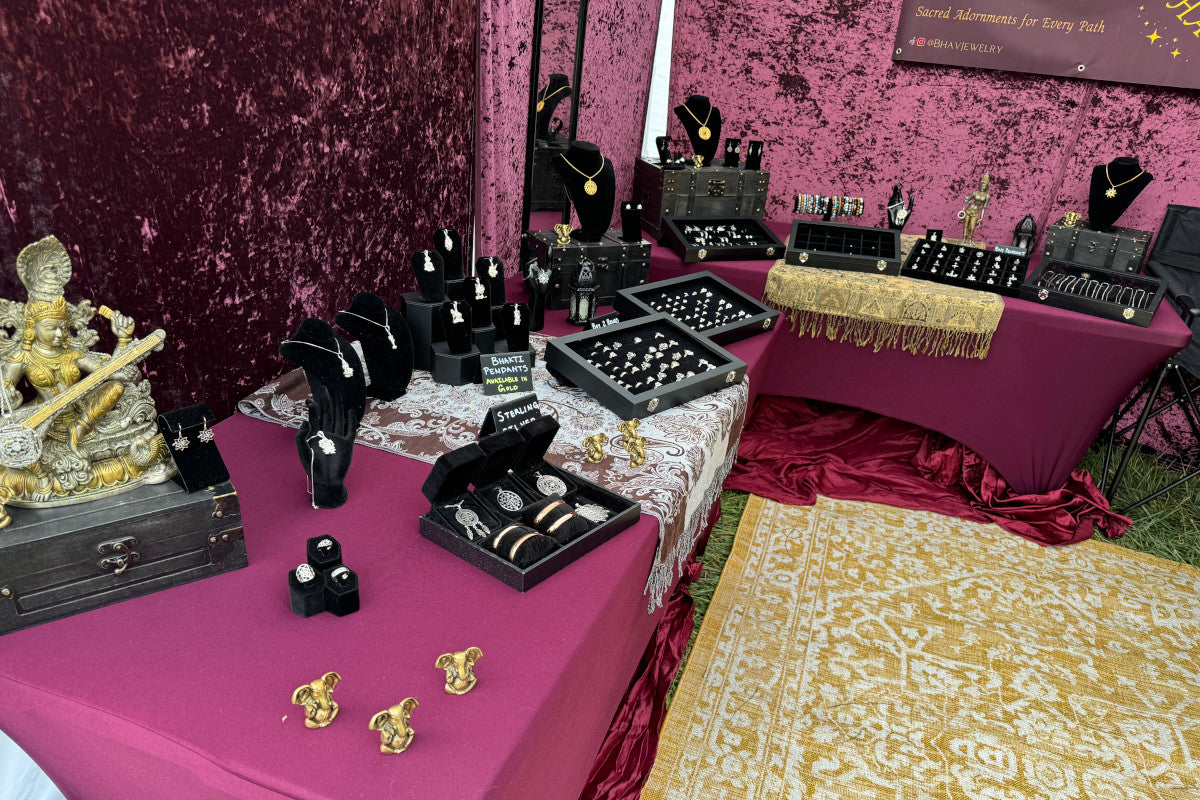 The Bhav Spiritual Jewelry Vendor Booth at a Yoga Festival