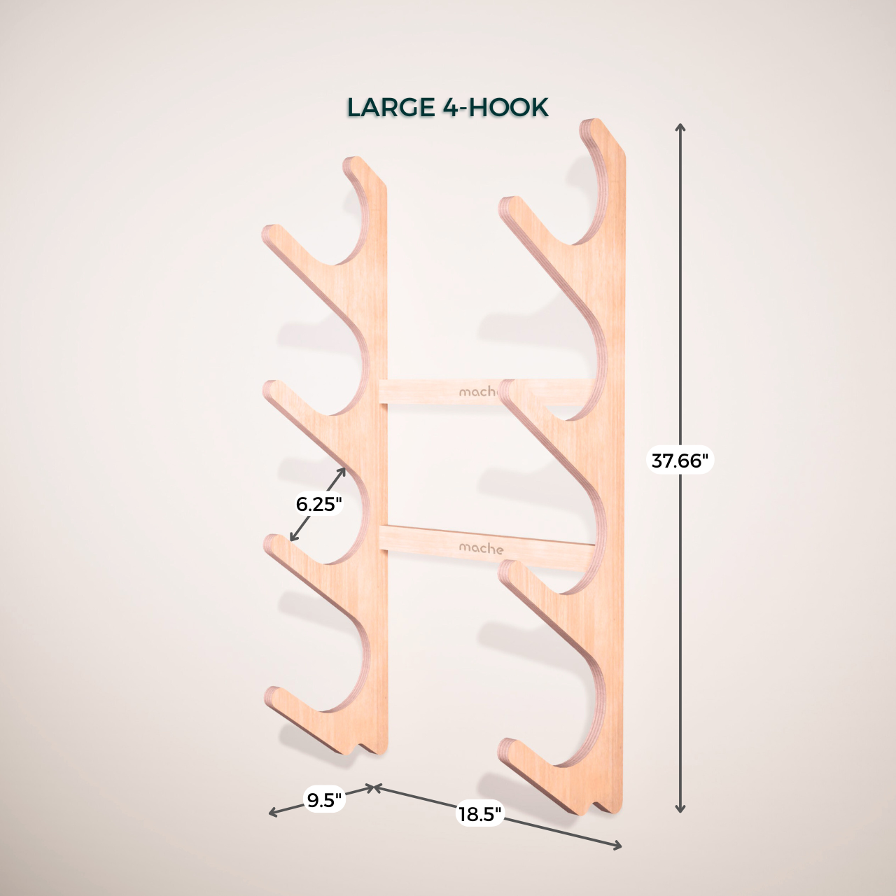 Yoga Mat Wall Organizer Rack Large 4-Hook Dimensions