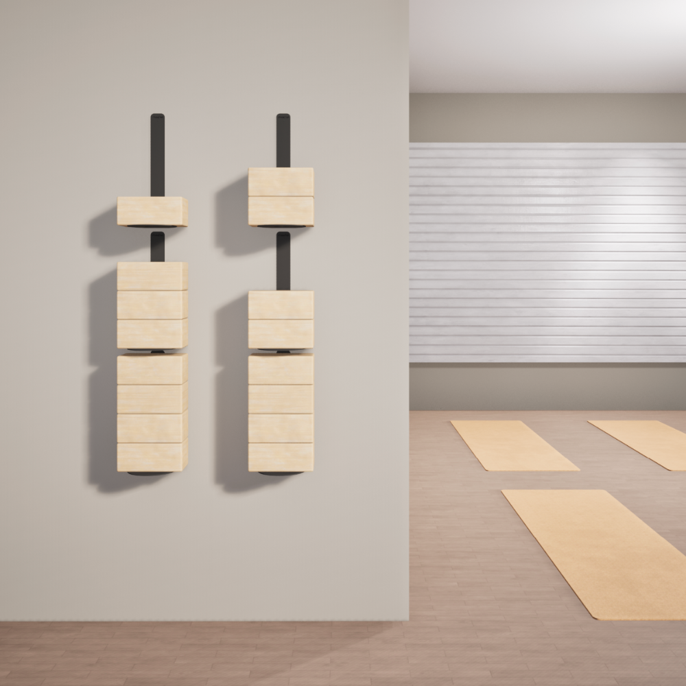 Black Yoke Yoga Block Wall Brackets in Yoga Studio