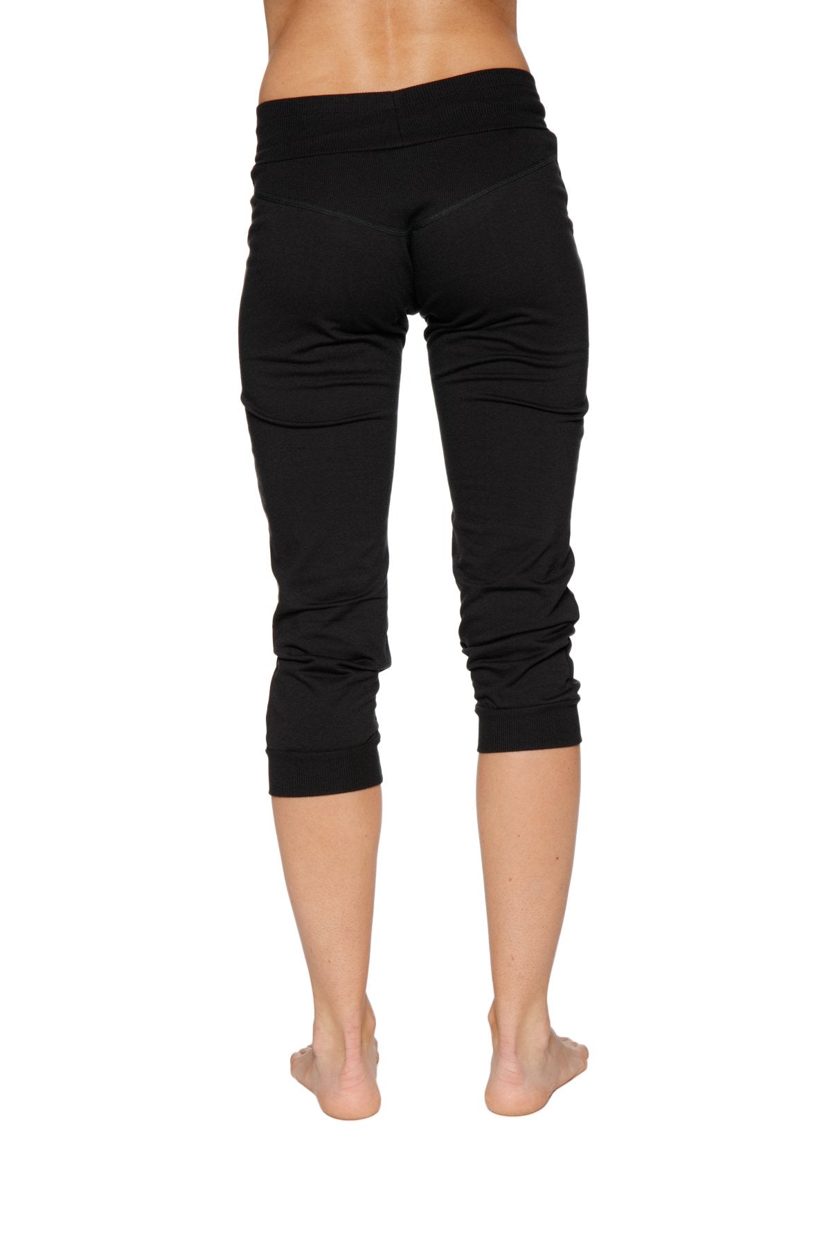 Women's Cuffed Jogger Yoga Pants (Solid Black) Back