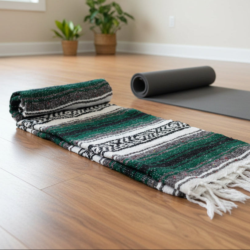 Green Mexican Falsa Yoga Blanket In Yoga Practice