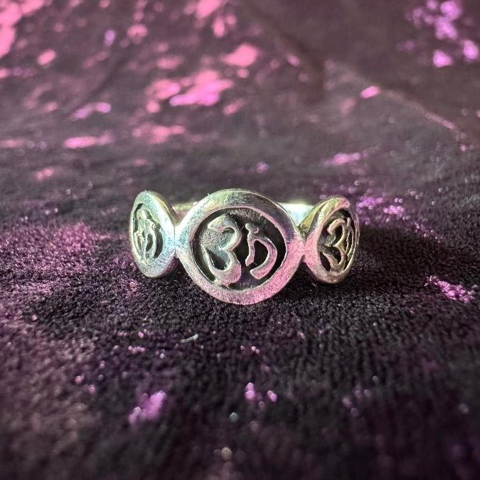 3 OM Symbols Sterling Silver Ring