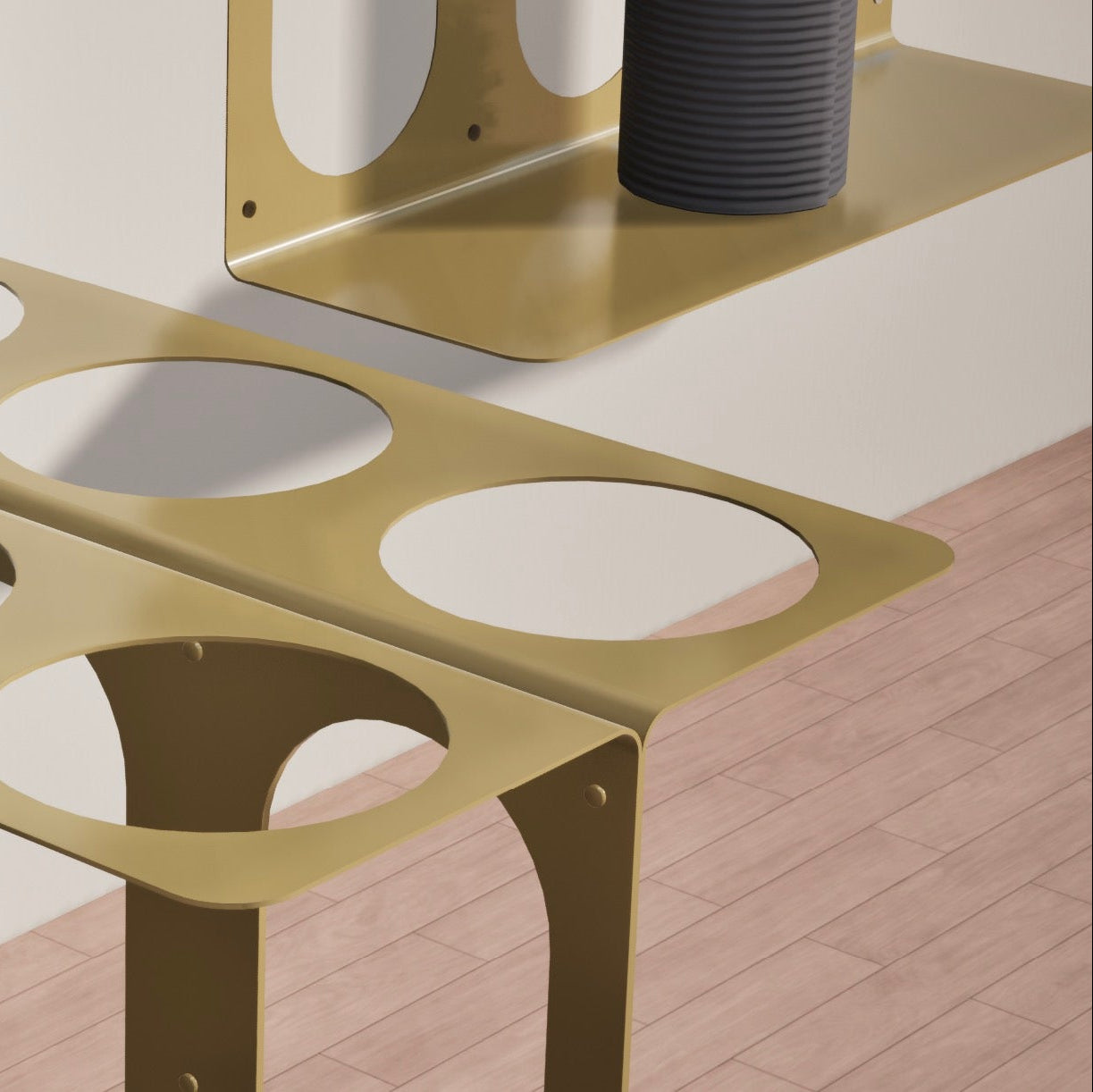 Yoke Yoga Mat Floor Stand | Holds 6 Mats/Rollers Close Up on Gold