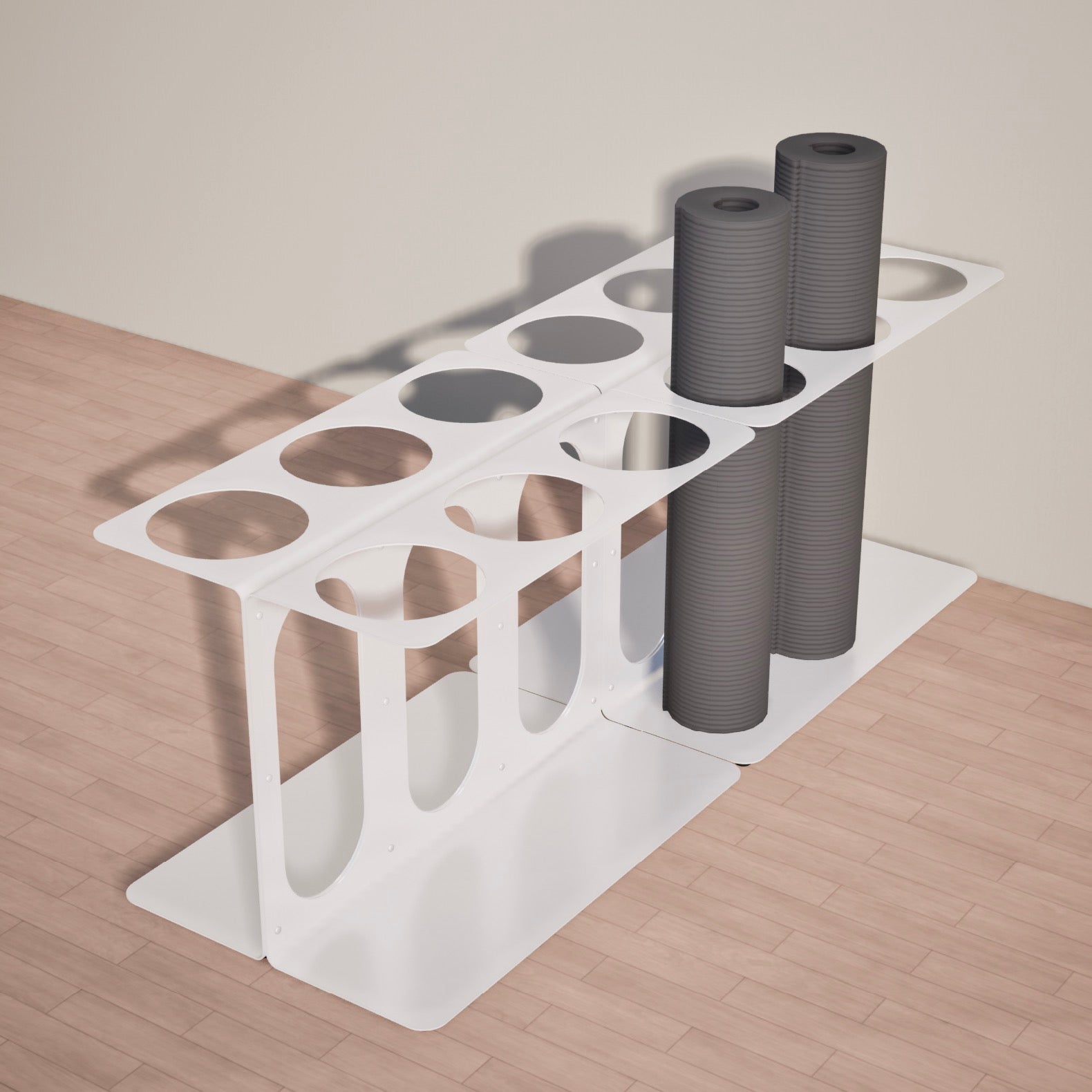 Yoke Yoga Mat Floor Stand | Holds 6 Mats/Rollers White Together