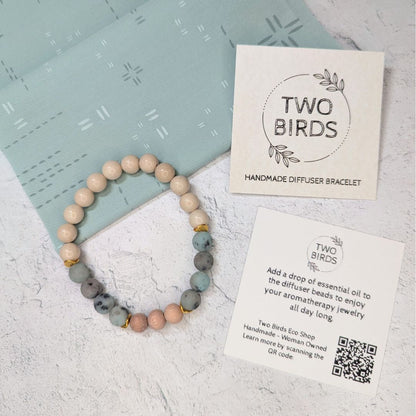 Fossil Jasper, Kiwi Jasper & Rosewood Bracelet – Essential Oil Diffuser Bracelet