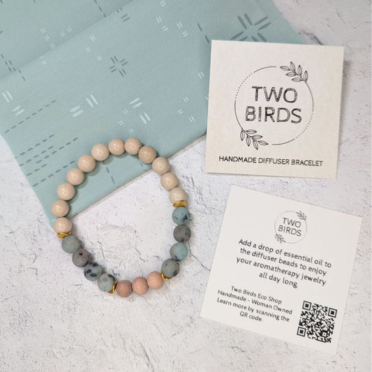 Fossil Jasper, Kiwi Jasper & Rosewood Bracelet – Essential Oil Diffuser Bracelet