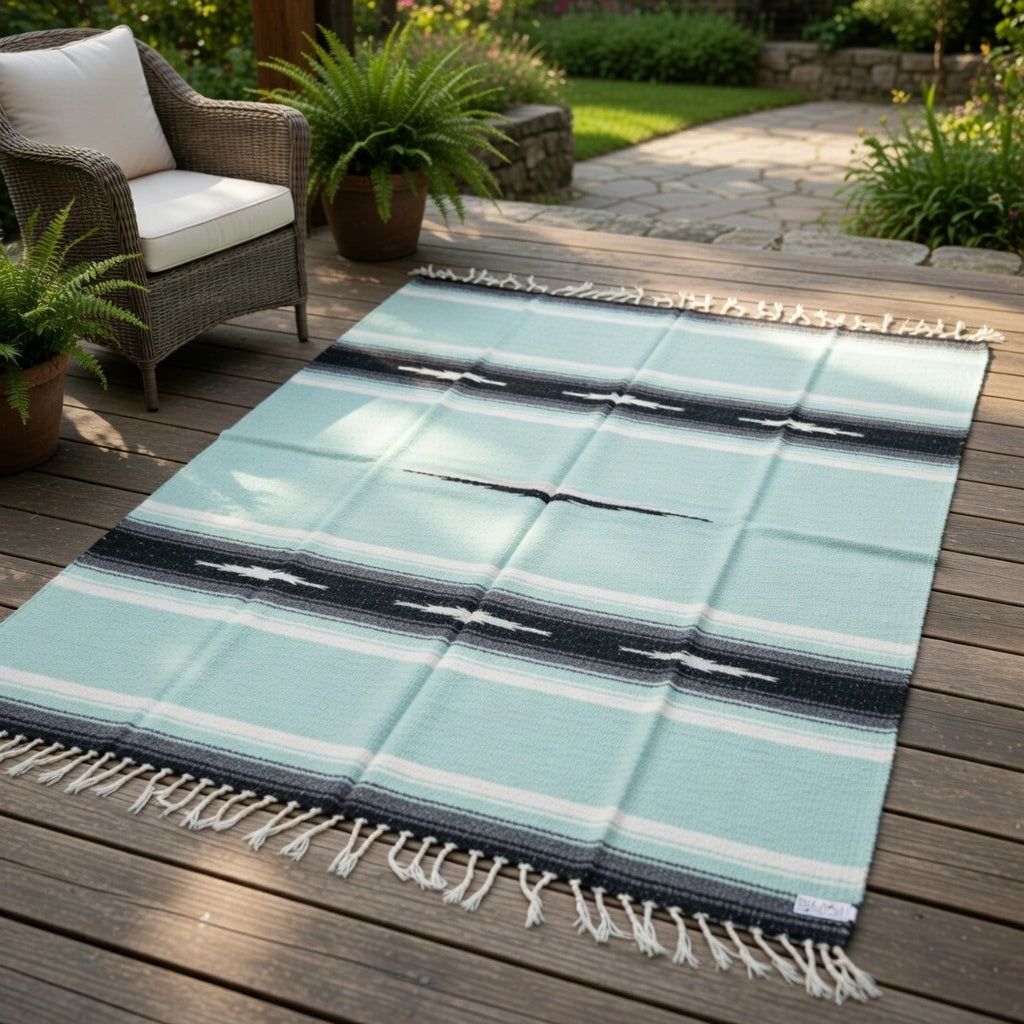 Mint Diamond Baja Yoga Blanket Laid Out Outdoors