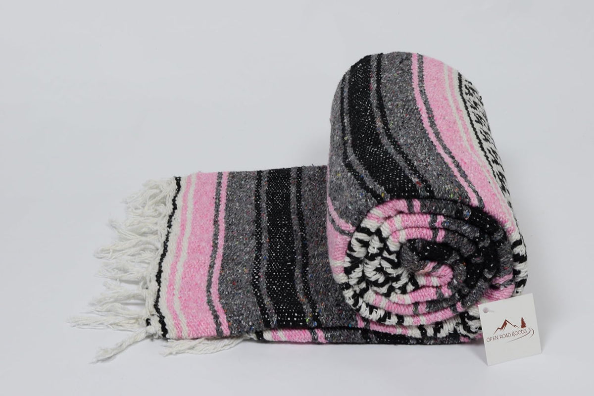 Light Pink Mexican Falsa Yoga Blanket Rolled