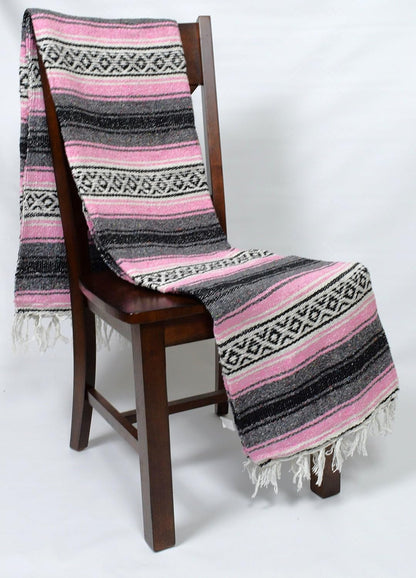 Light Pink Mexican Falsa Yoga Blanket Styled on Chair