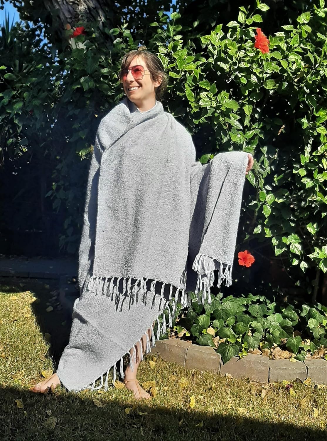 Grey Solid Baja Yoga Blanket Lifestyle Draped