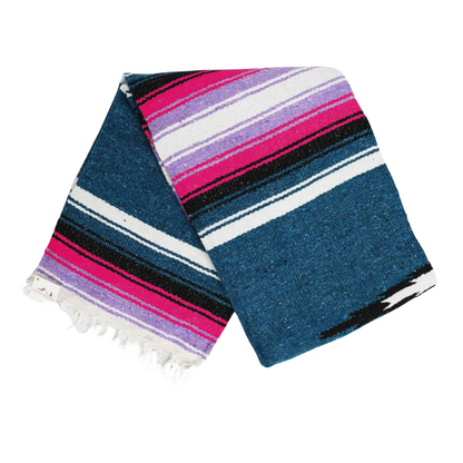 Aegean Blue & Pink Baja Diamond Yoga Blanket
