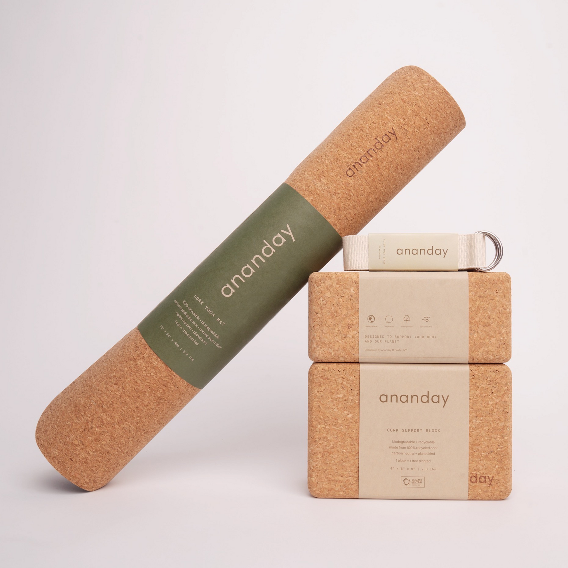 Home Yoga Starter Set Cork Yoga Mat + Cork Yoga Block + Yoga Strap