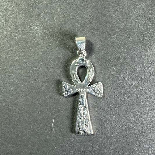 92.5% Sterling Silver Ankh with Hieroglyphs