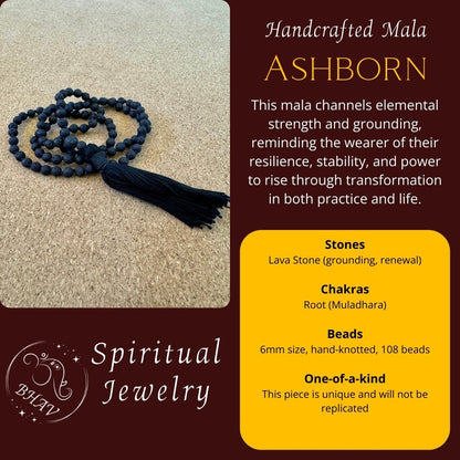 Ashborn - Lava Stone 6mm Handcrafted Mala Info Graphic
