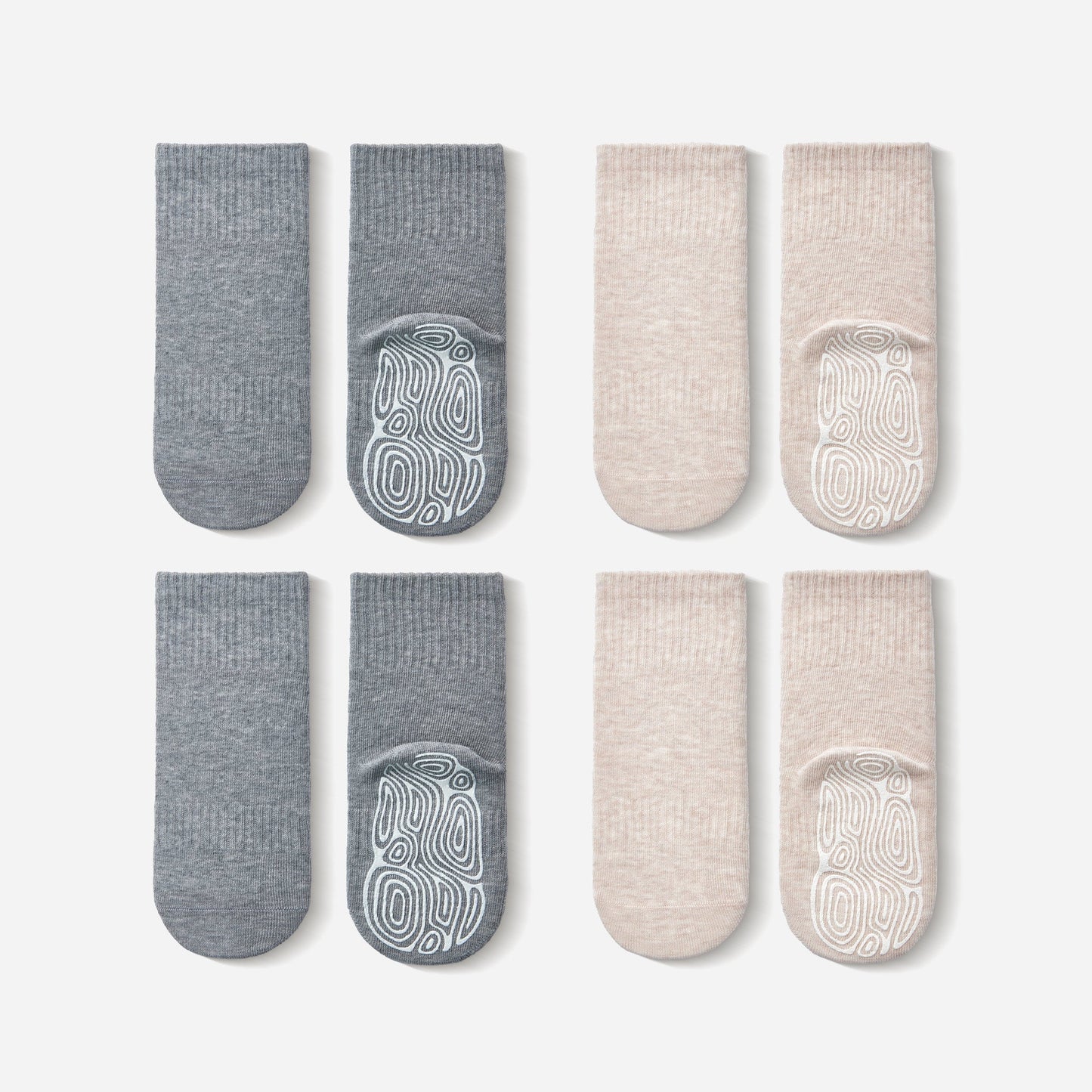 Beige & Grey - Baby & Toddler Stay-On Non-Slip Socks (4-Pack)