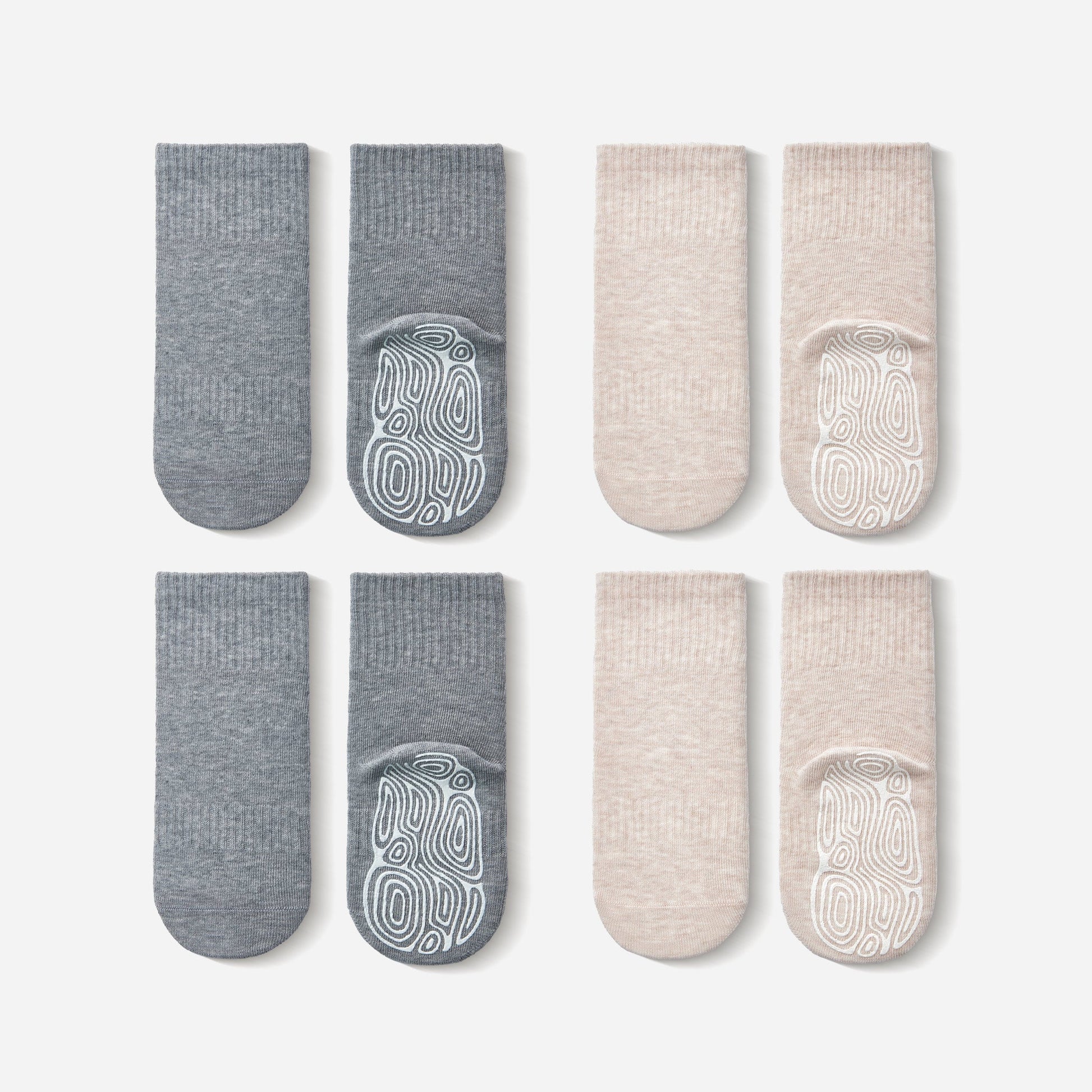 Beige & Grey - Baby & Toddler Stay-On Non-Slip Socks (4-Pack)